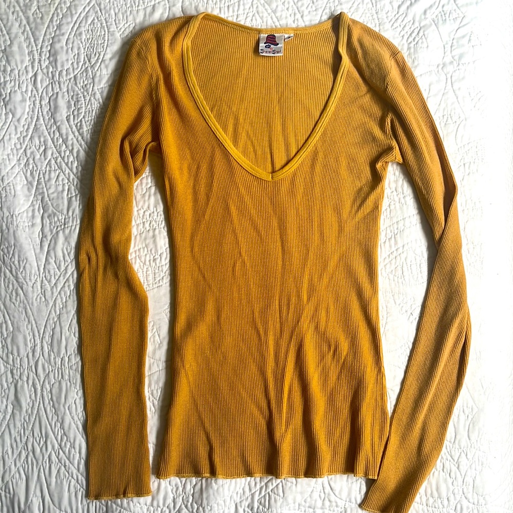 Sharon Segal Deep V Yellow Long Sleeve T Shirt